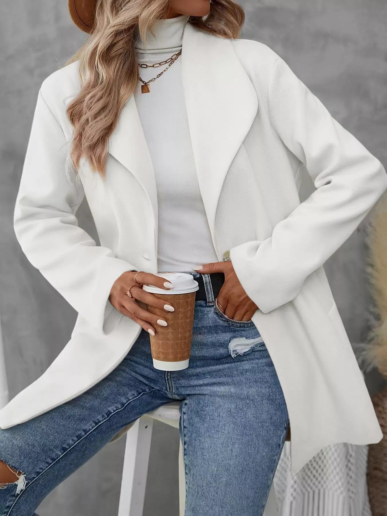 Sarah Express Women's Lapel Collar Single-Button Overcoat