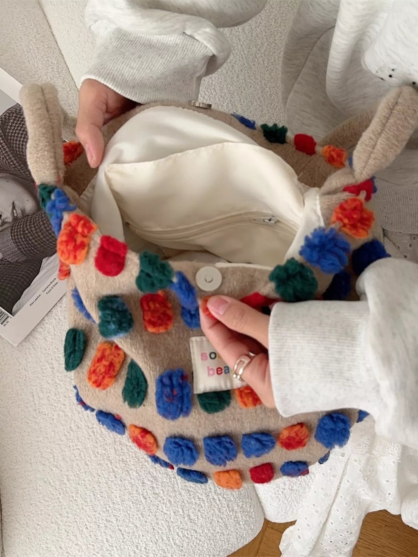 Sarah Express Women's Colorful Pom-Pom Plush Crossbody Bag