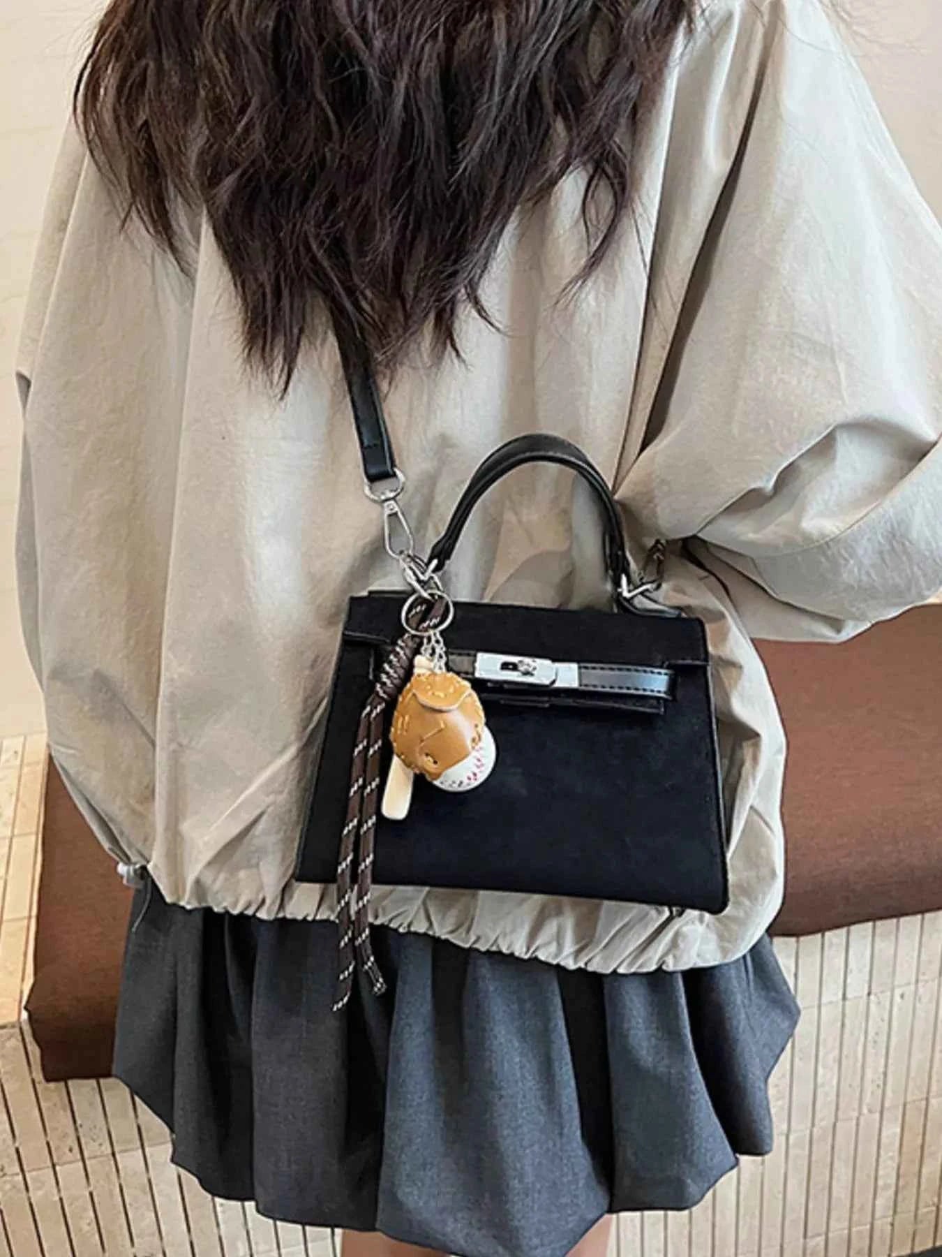 Sarah Express Women's Mini Crossbody Bag with Baseball Charm - Suede Shoulder Bag