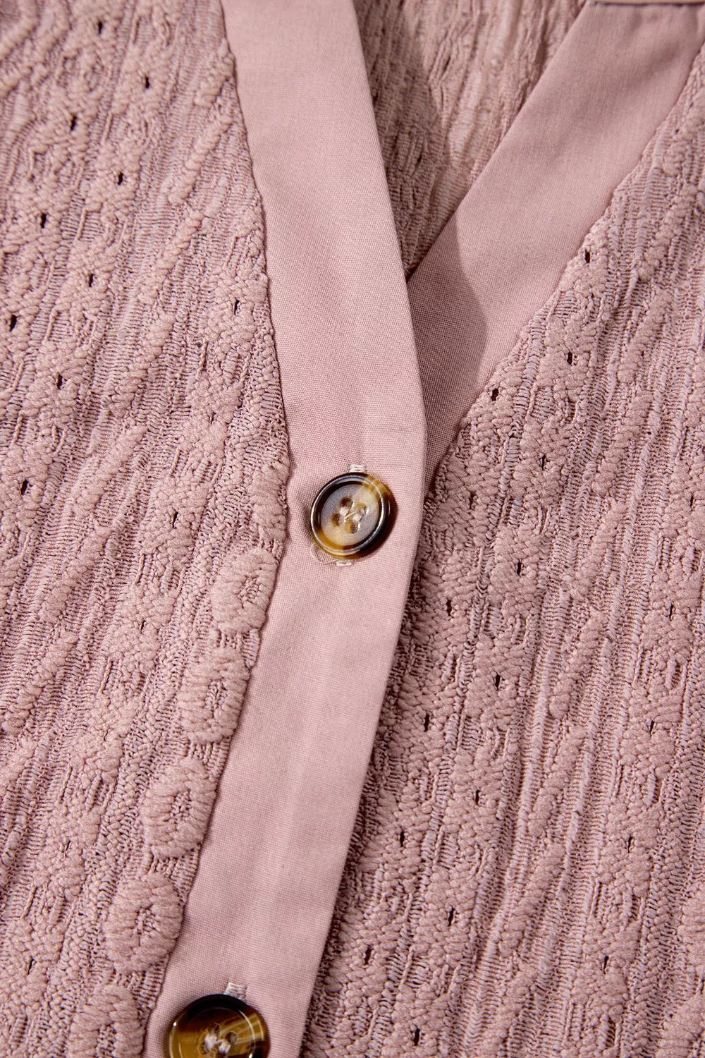 Sarah Express Women's Textured Embroidered Half Button Blouse Short Sleeve