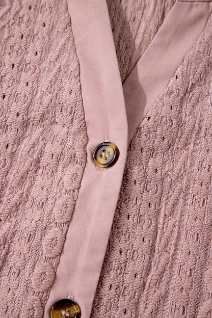 Sarah Express Women's Textured Embroidered Half Button Blouse Short Sleeve