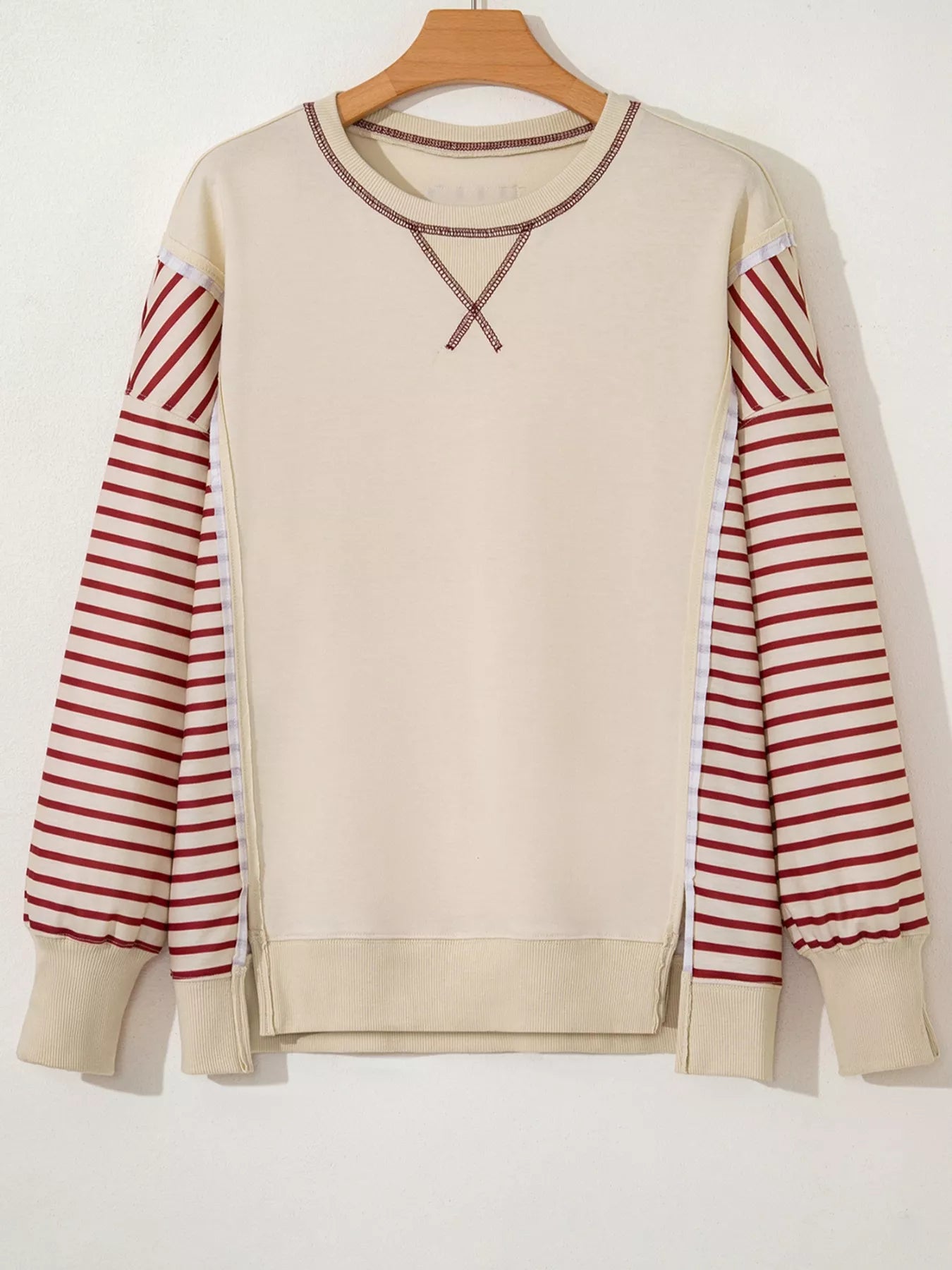 Sarah Express Women's Stripe Sleeve Patchwork Casual Sweatshirt