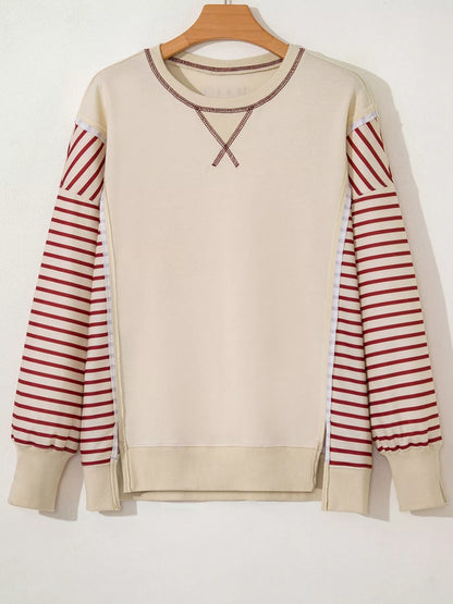 Sarah Express Women's Stripe Sleeve Patchwork Casual Sweatshirt