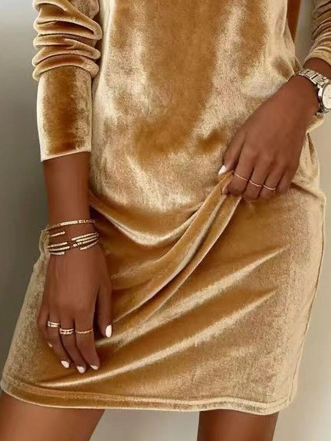 Sarah Express Women's Velvet Cowl Neck Long Sleeve Mini Dress