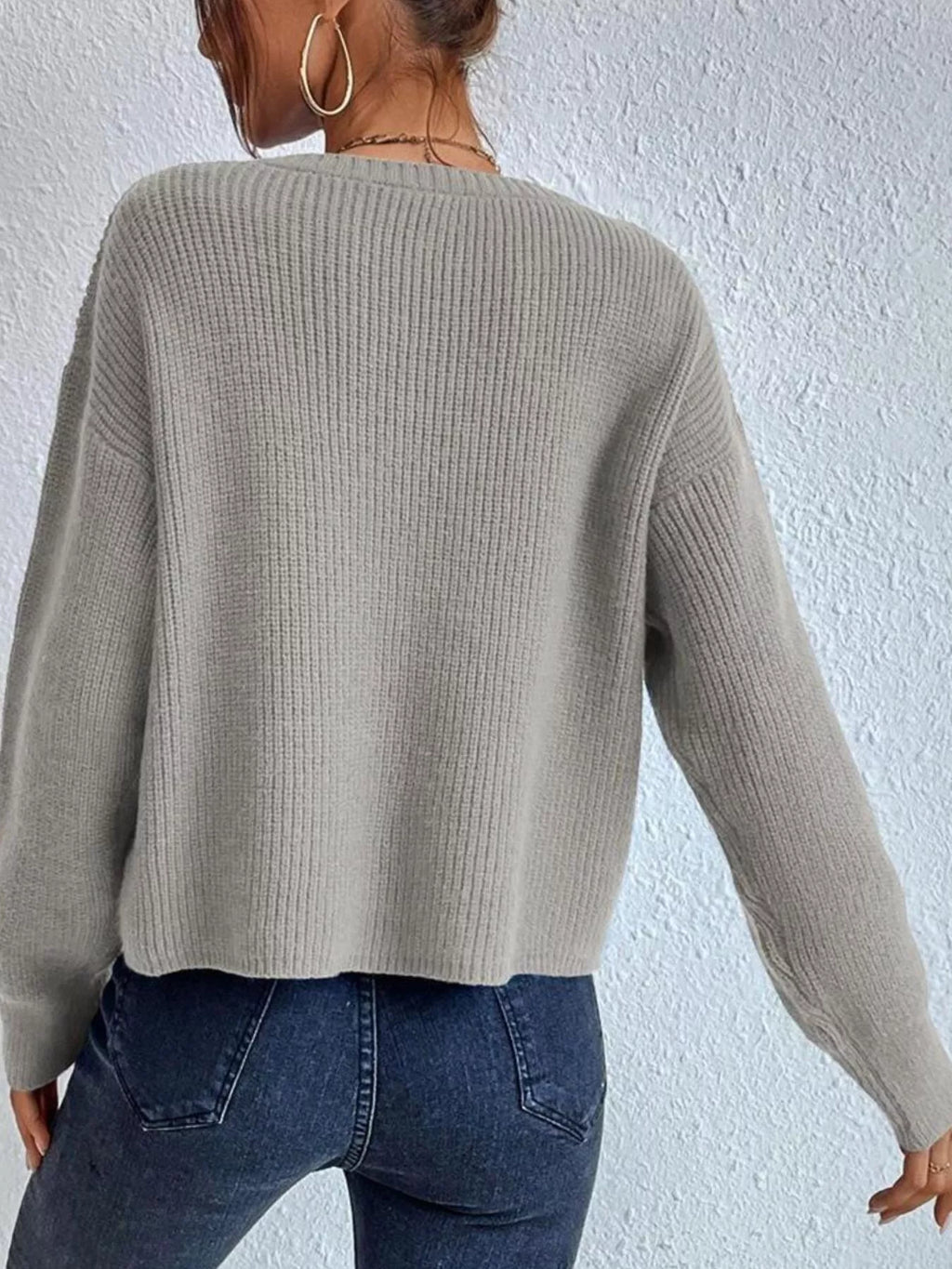 Sarah Express Women's Ribbed Knit Dropped Shoulder Sweater