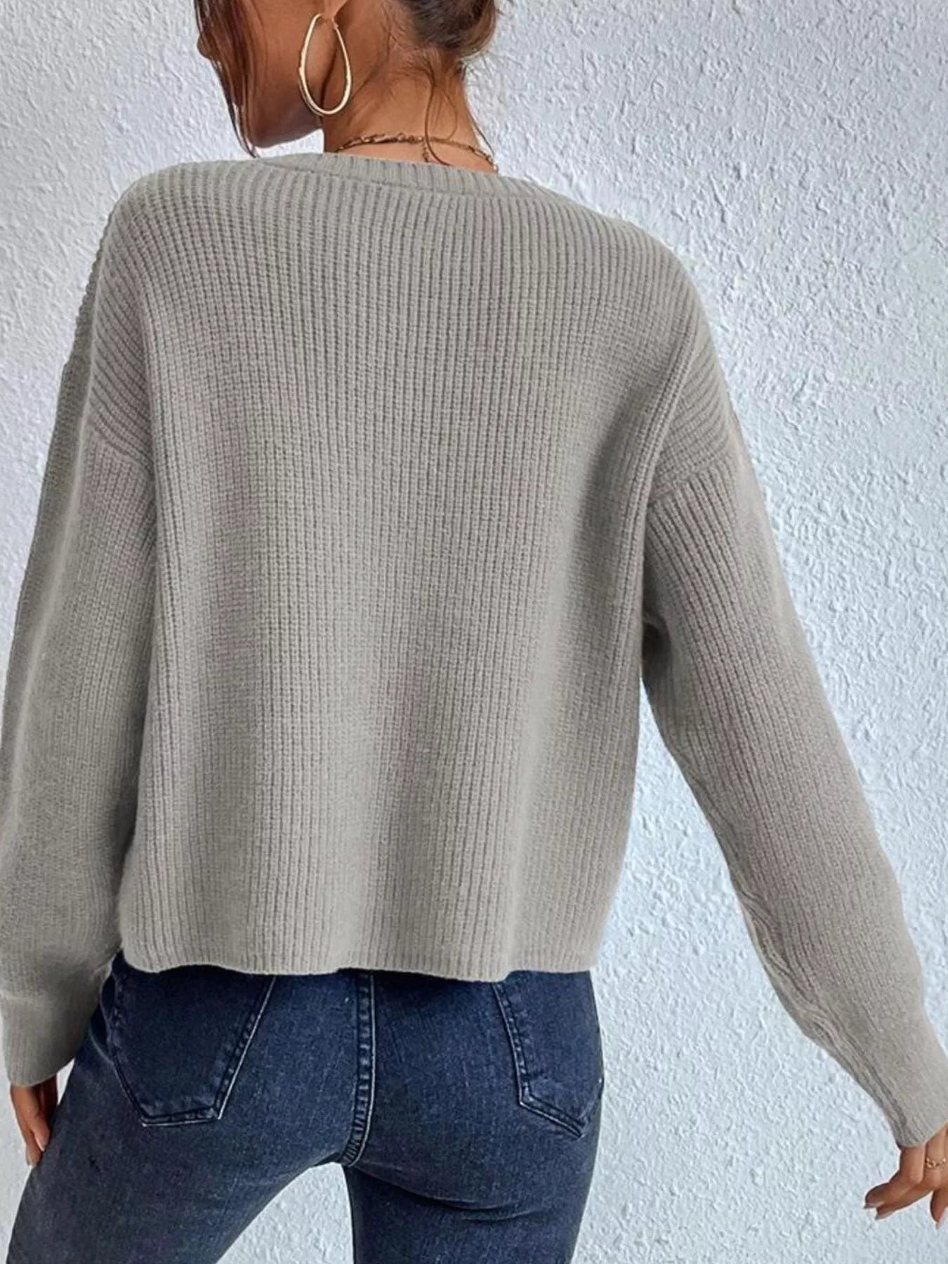 Sarah Express Women's Ribbed Knit Dropped Shoulder Sweater