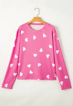 Sarah Express Women's Heart Round Neck Long Sleeve Top and Elastic Waist Shorts Set