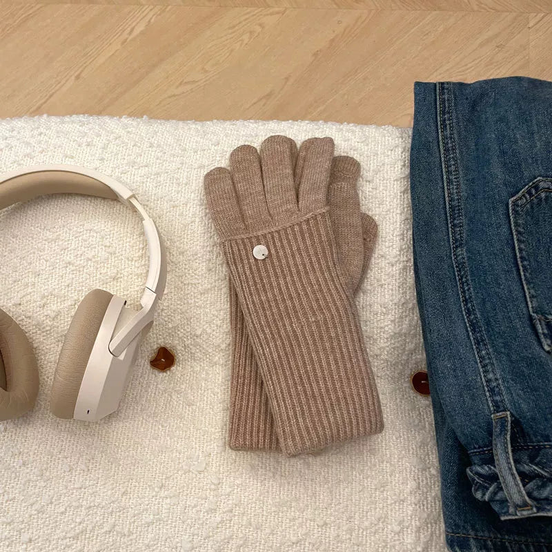 Sarah Express Women's Ribbed Knit Touchscreen Gloves Oatmeal One Size