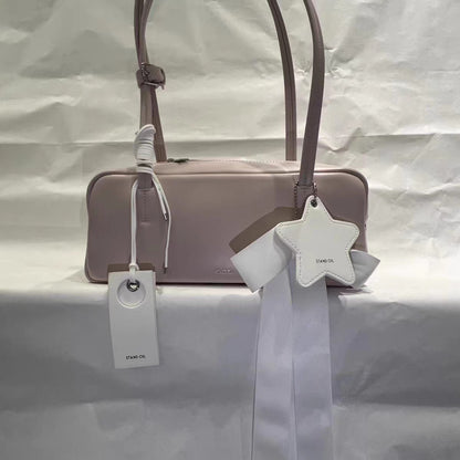 Sarah Express French Baguette Style PU Leather Underarm Tote Bag for Women - Elegant Horizontal Handbag with Lace Detail