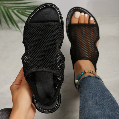 Sarah Express Breathable Mesh Beach Sandals | Lightweight Slip-On Summer Flat Shoes | Unisex Black