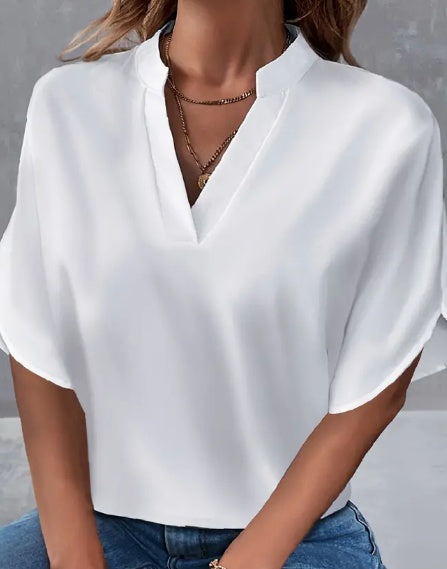 Sarah Express Notch Neck Blouse Split Sleeves Lightweight Summer