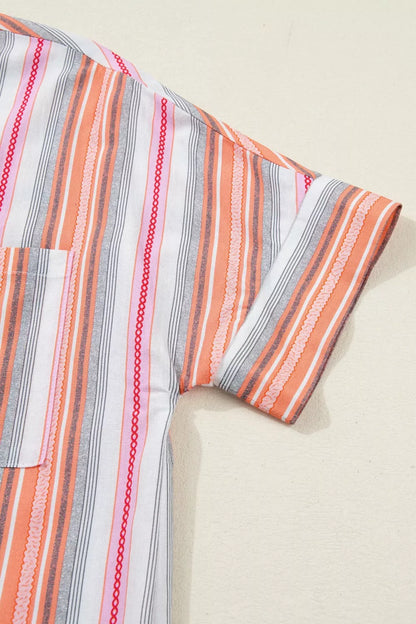 Sarah Express Women's Striped Button-Up Short Sleeve Shirt