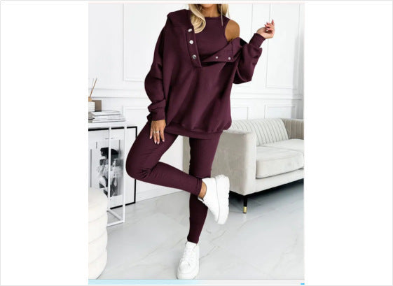 Sarah Express Women's Sleeveless Vest Hoodie and Pants Athleisure Set Three-Piece Activewear
