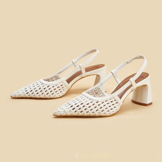 Sarah Express Women's White Woven Mesh Pointed-Toe High Heel Sandals - Elegant Casual Footwear