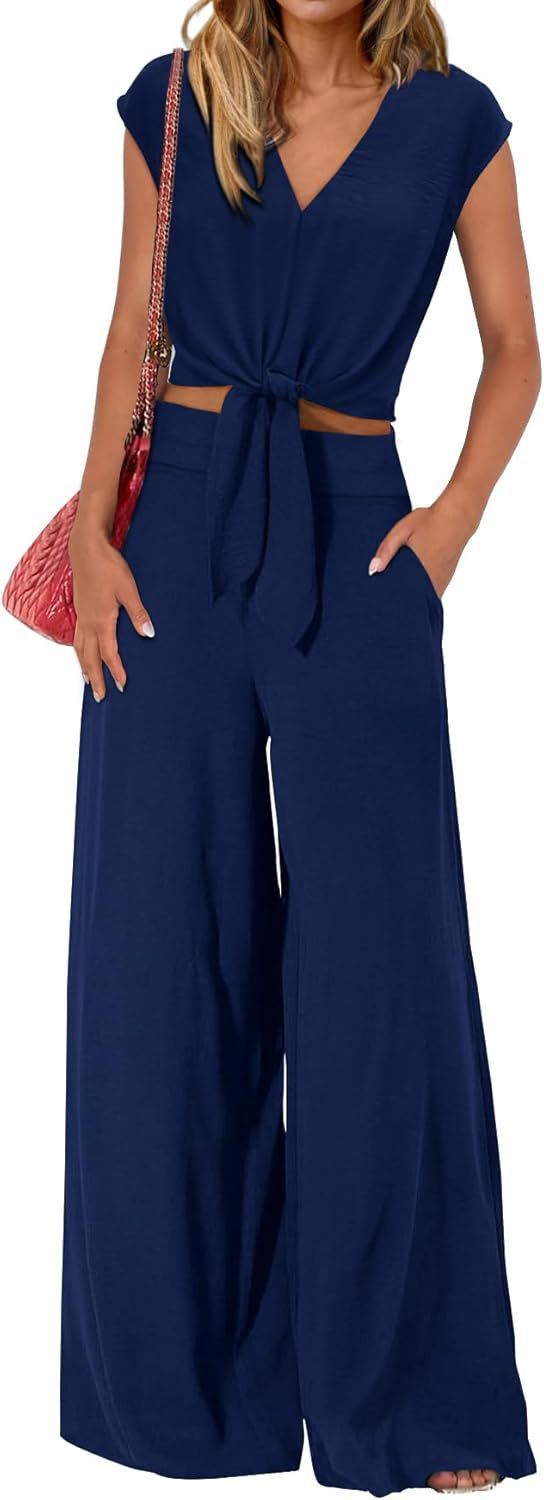 Sarah Express High Waist Wide Leg Pants Suit Two Piece Sleeveless Set
