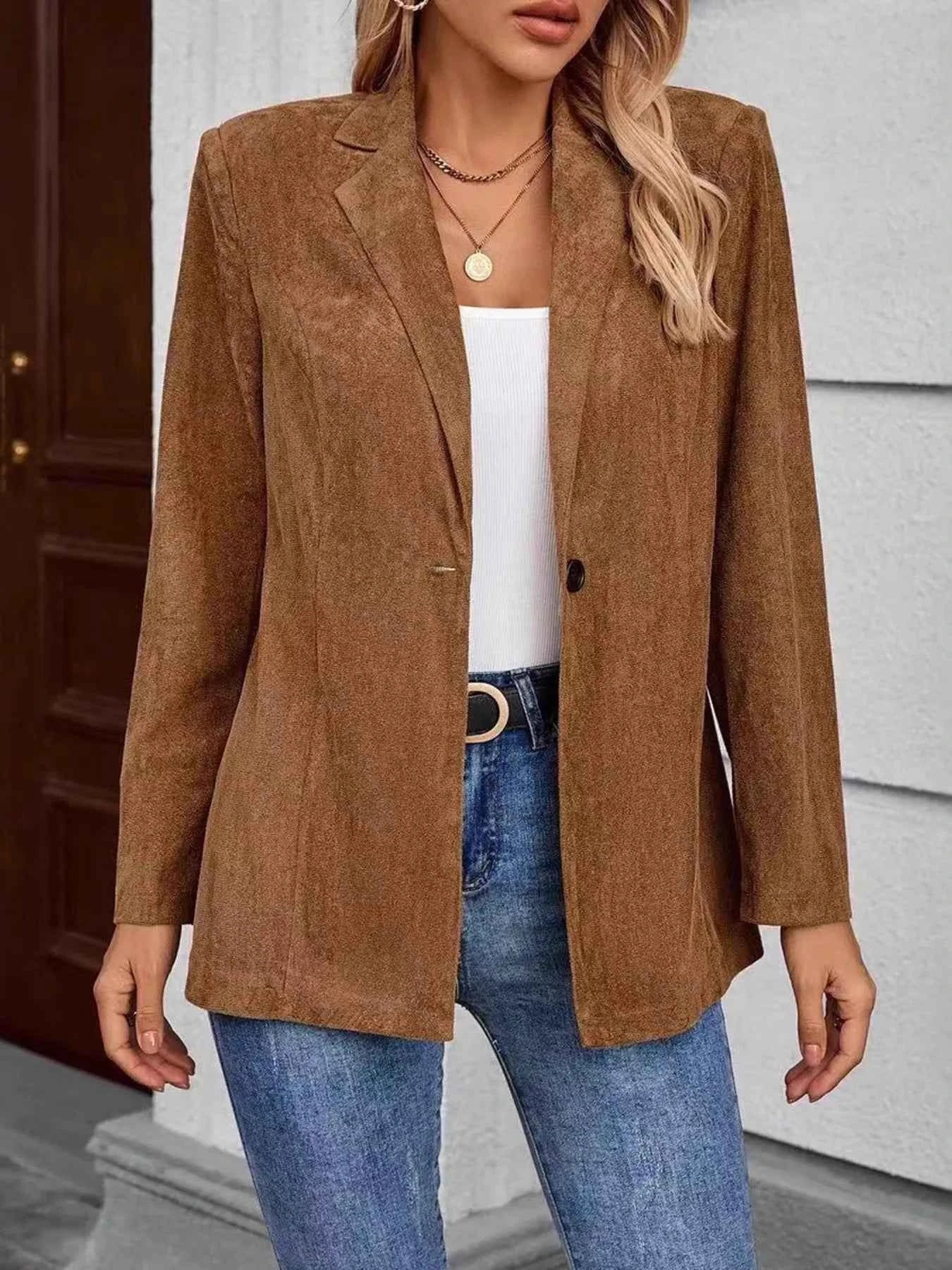 Sarah Express Women's Lapel Collar Single-Button Blazer