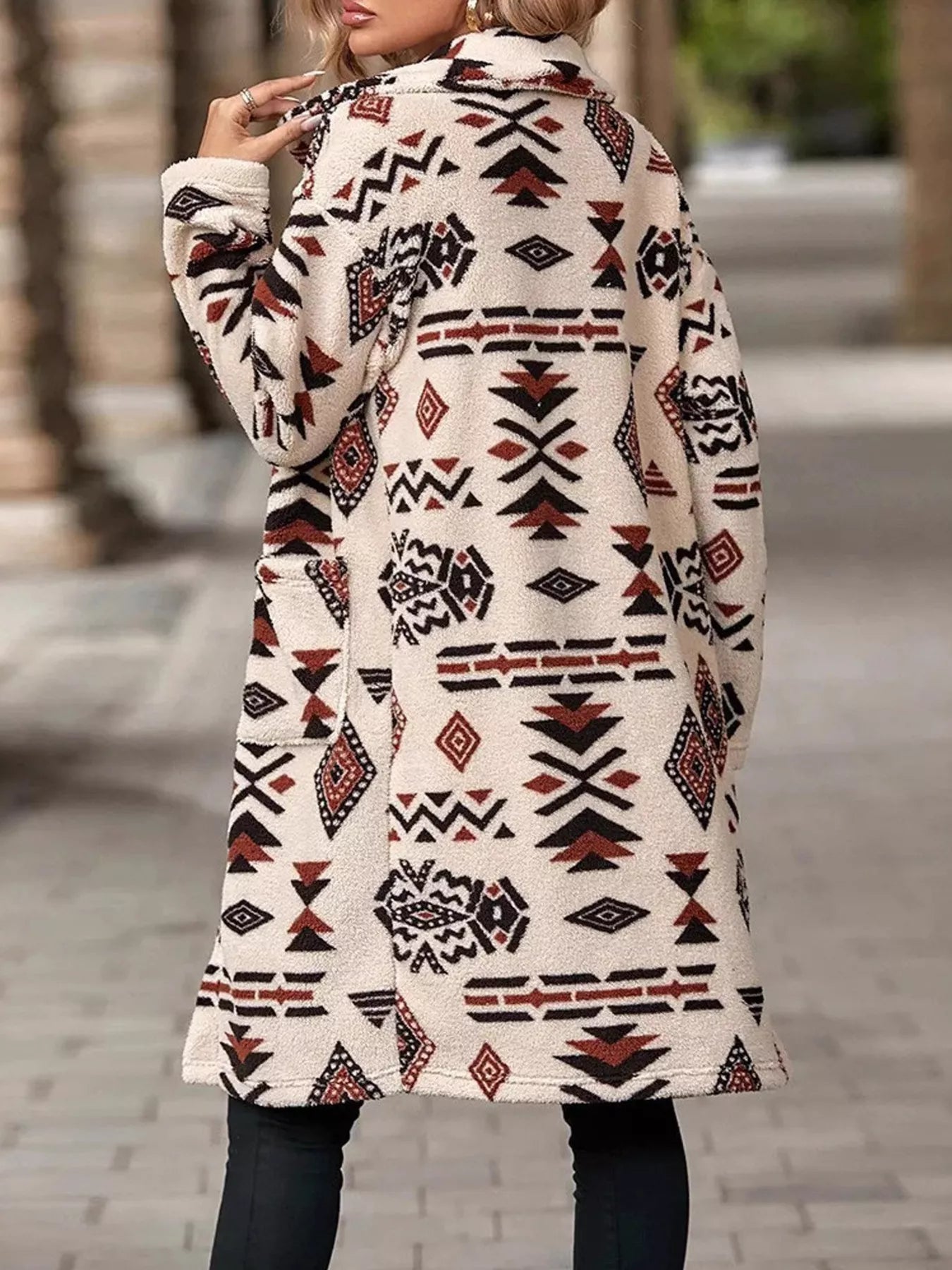 Sarah Express Women's Geometric Button Up Longline Coat - Oversized Trench Coat with Pockets