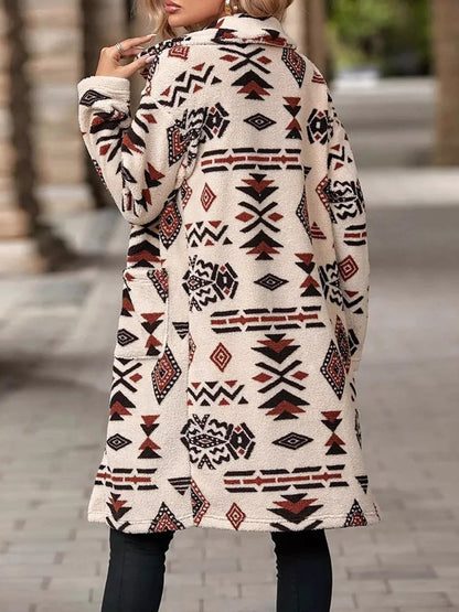 Sarah Express Women's Geometric Button Up Longline Coat - Oversized Trench Coat with Pockets