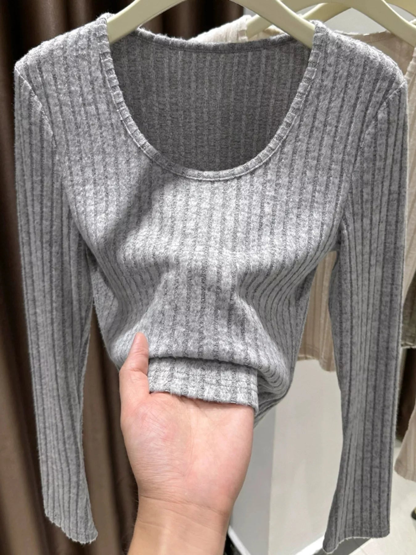 Trendsi Women's Ribbed Knit Slim Fit Long Sleeve T-Shirt