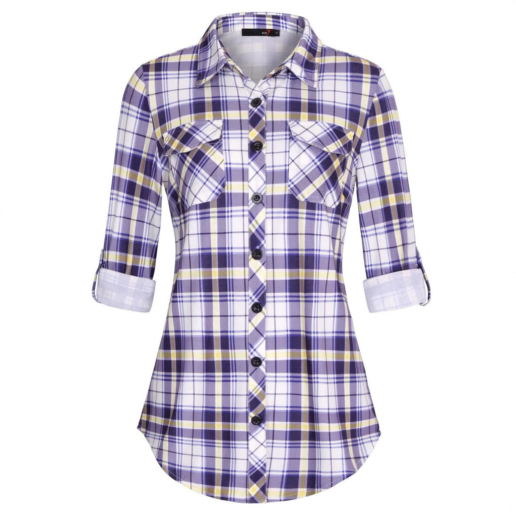 Sarah Express Women's Plaid Button Front Shirt Long Sleeve Casual Cardigan