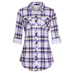 Sarah Express Women's Plaid Button Front Shirt Long Sleeve Casual Cardigan