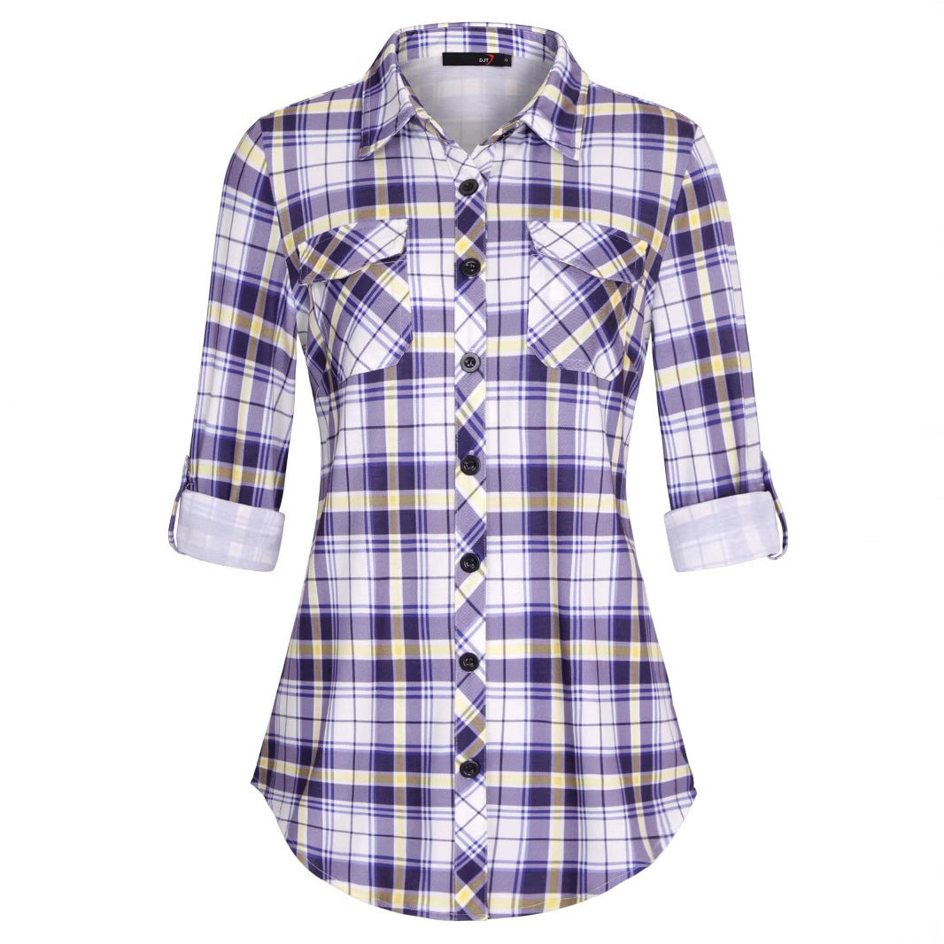 Sarah Express Women's Plaid Button Front Shirt Long Sleeve Casual Cardigan