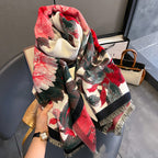 Sarah Express Women's Retro Floral Scarf Thick Warm Artificial Cashmere Tie Dye Fall Winter Accessory