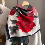 Sarah Express Women's Retro Floral Scarf Thick Warm Artificial Cashmere Tie Dye Fall Winter Accessory