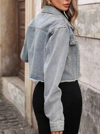 Studded Raw Hem Denim Jacket