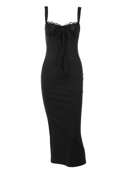 Sarah Express Women's Lace Trim Cutout Back Bodycon Maxi Dress