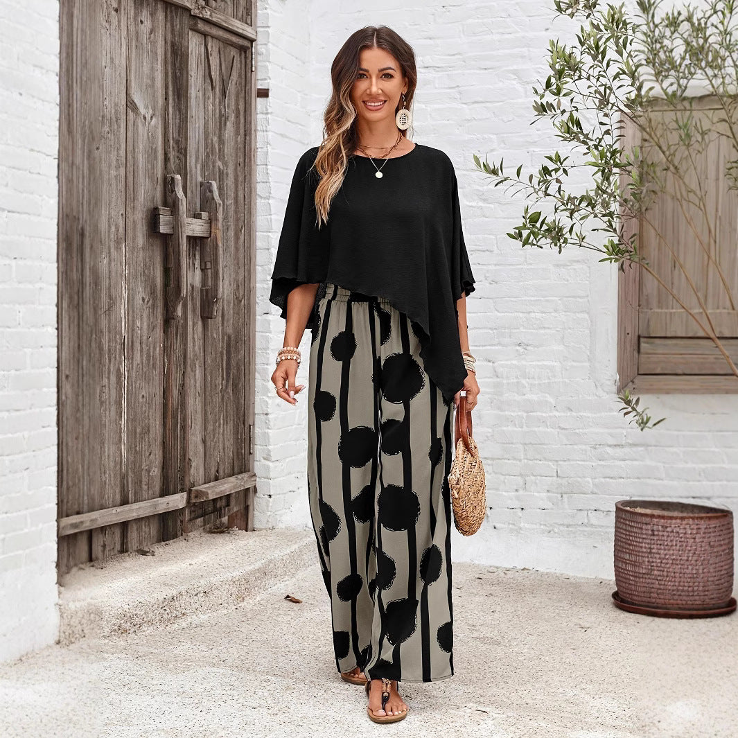 Sarah Express Women's Two-Piece Set Abstract Print Top Pants Summer