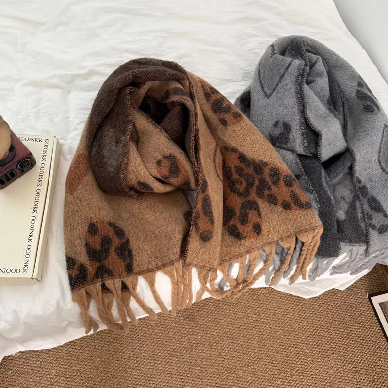 Sarah Express Leopard Heart Print Scarf - Warm Winter Scarf for Women