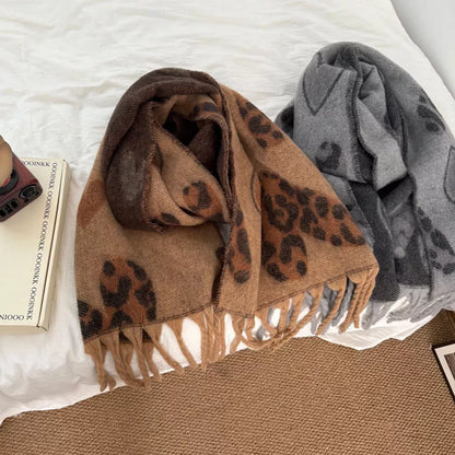 Sarah Express Leopard Heart Print Scarf - Warm Winter Scarf for Women