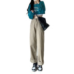 Sarah Express High Waist Wide Leg Jeans for Women Cotton Khaki Retro Straight Pants