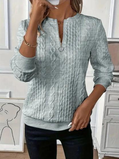 Sarah Express Women's Textured Half Zip Long Sleeve Sweatshirt Gray