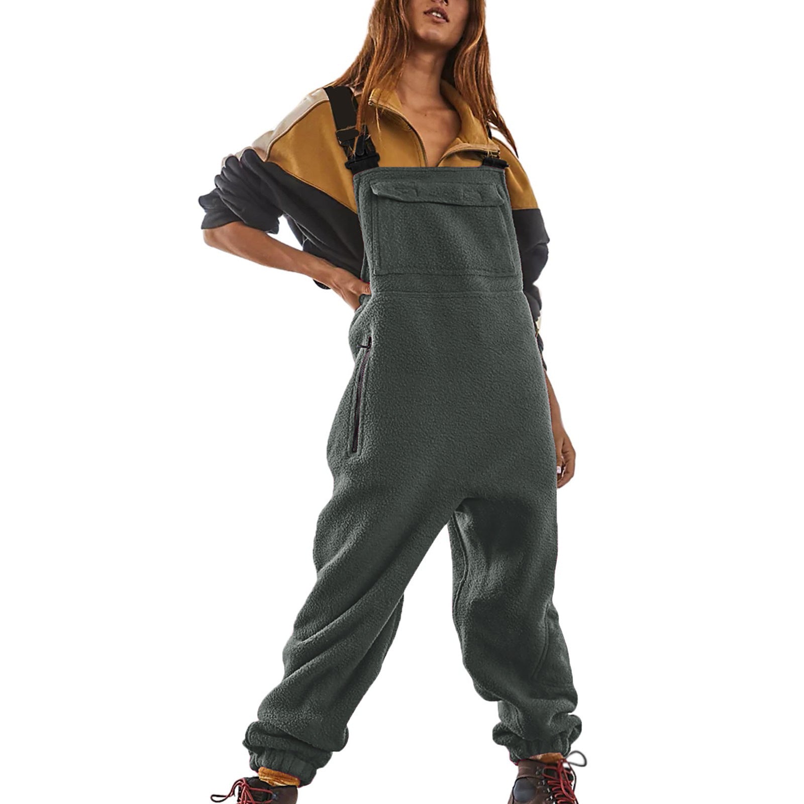 Sarah Express Polar Fleece Workwear Jumpsuit Suspender Overalls Wide Waist