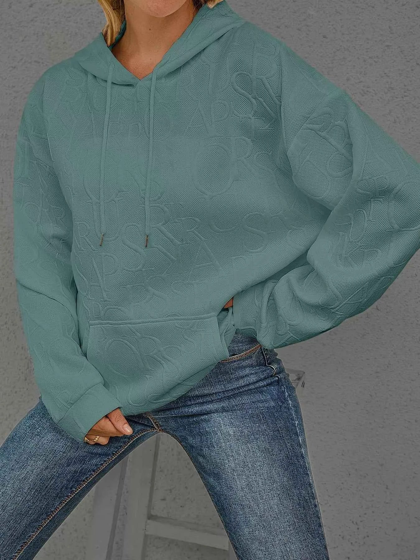 Sarah Express Women's Embossed Lettering Casual Hoodie Plus Size