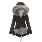 Sarah Express Women's Mid-Length Cotton Padded Hooded Parka Coat Loose Fit Winter Jacket