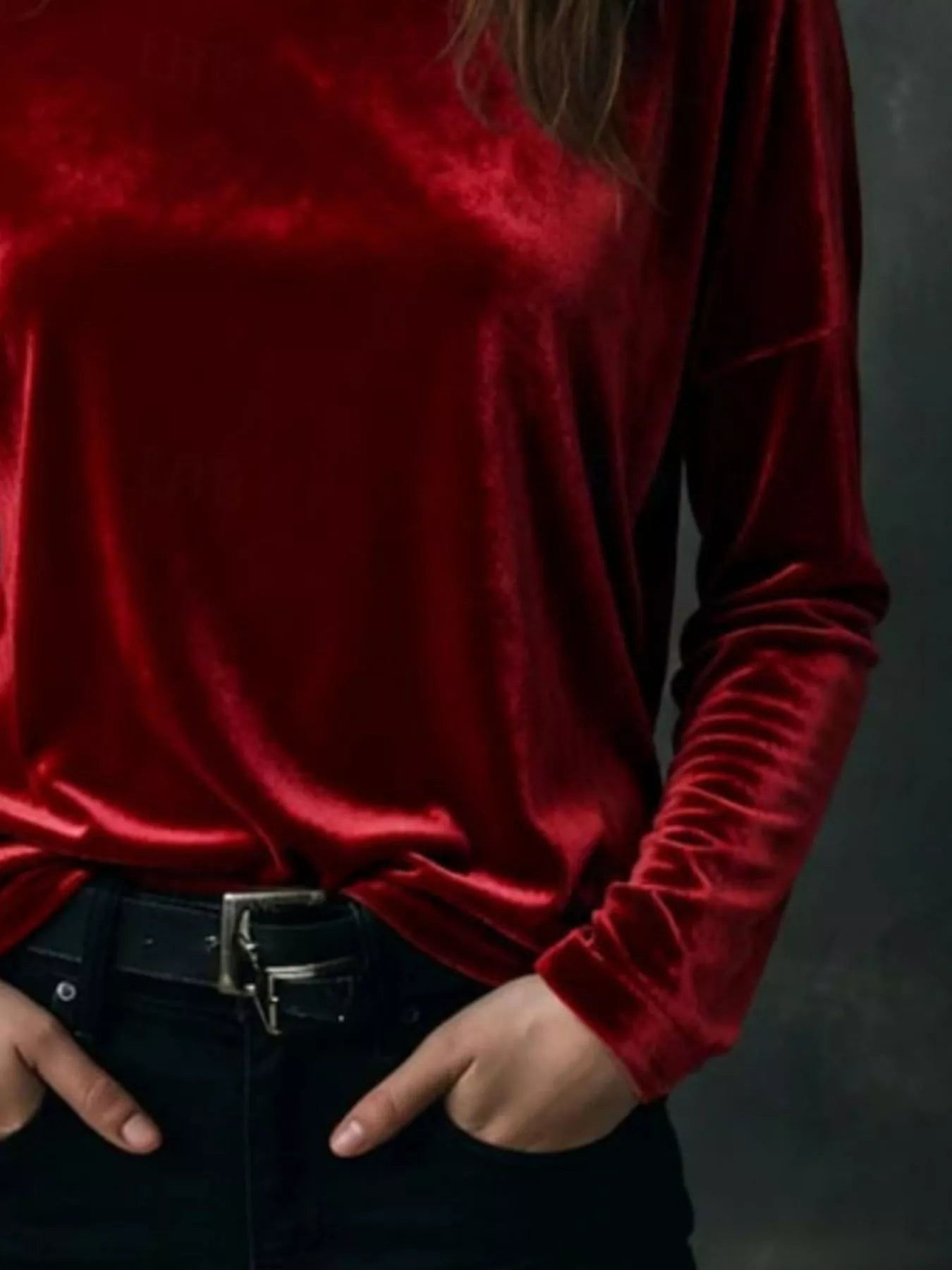 Sarah Express Women's Velvet Long Sleeve T-Shirt - Luxe Soft Touch Top for Plus Size