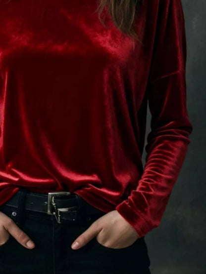 Sarah Express Women's Velvet Long Sleeve T-Shirt - Luxe Soft Touch Top for Plus Size