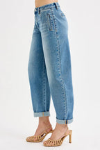 Sarah Express Women’s Plus Size Mid Rise Roll Up Barrel Jeans
