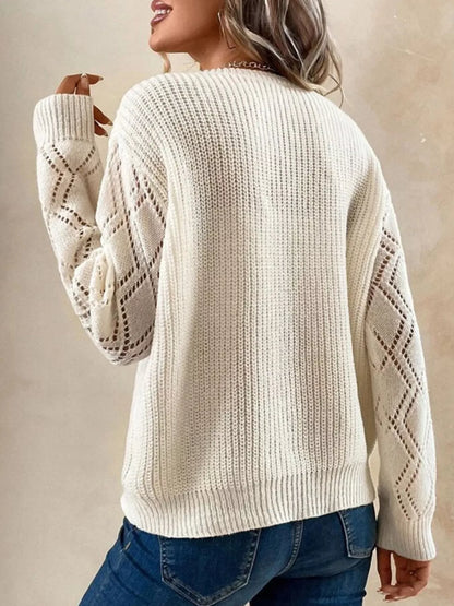 Sarah Express Women's V-Neck Openwork Sweater