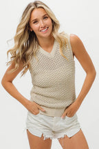 Sarah Express Women's Knitted Beaded Pearl V Neck Sleeveless Top
