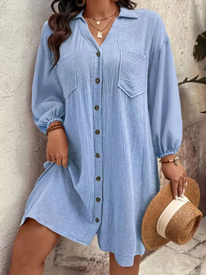 Sarah Express Women's Plus Size Casual Button-Down Shirt Dress Light Blue