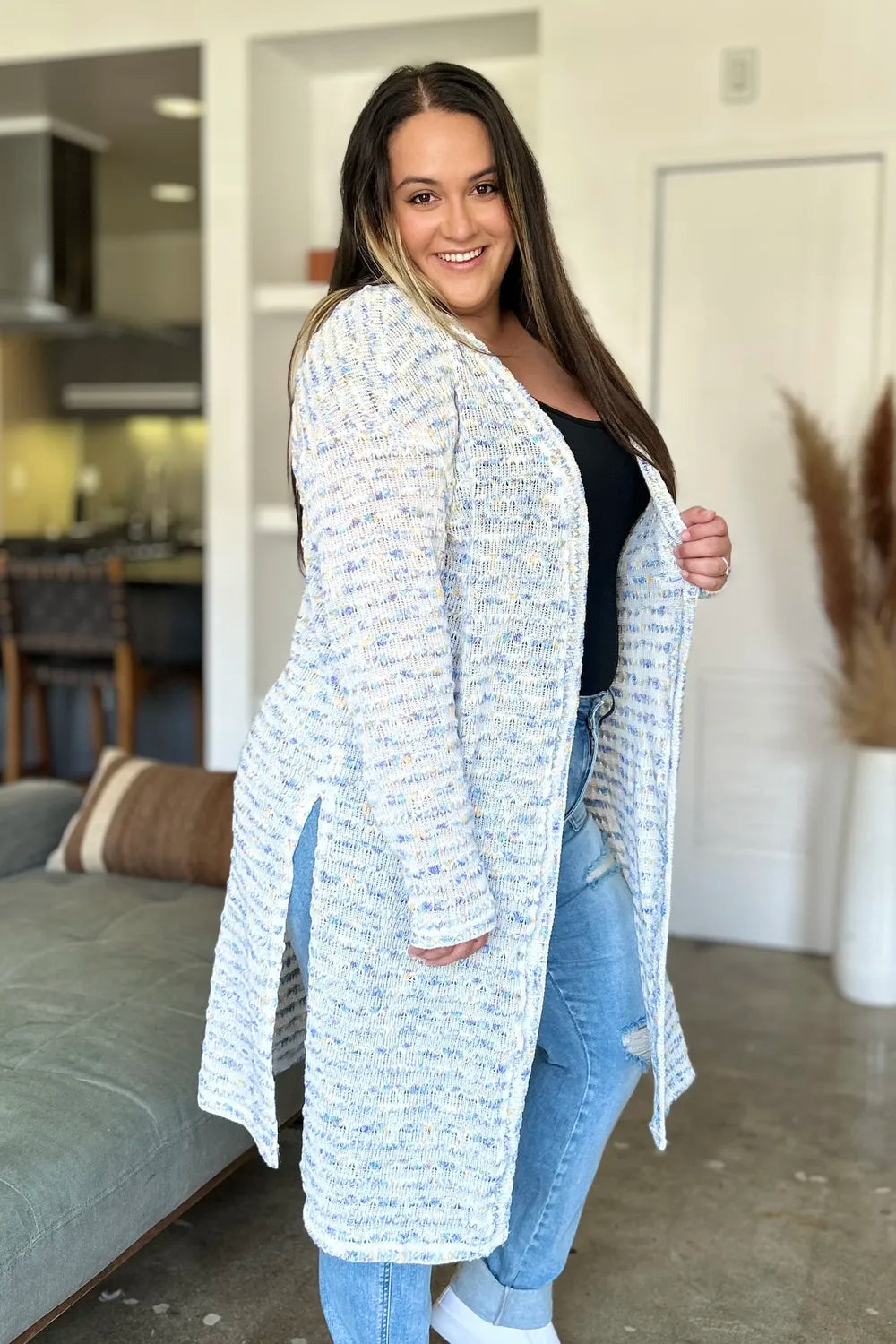 Sarah Express Women’s Plus Size Open Front Longline Cardigan Sweater

