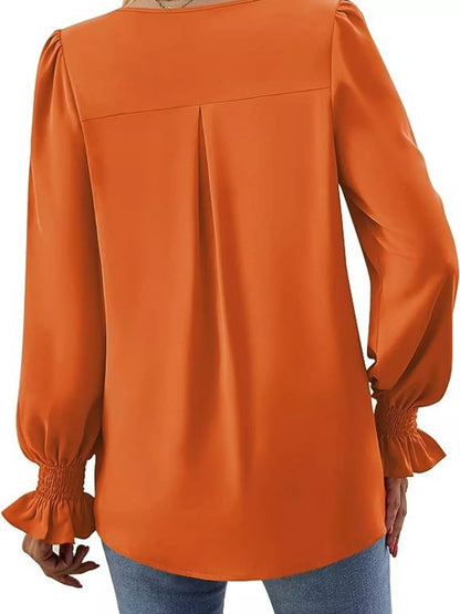 Sarah Express Women's V-Neck Long Sleeve Ruffle Cuff Blouse