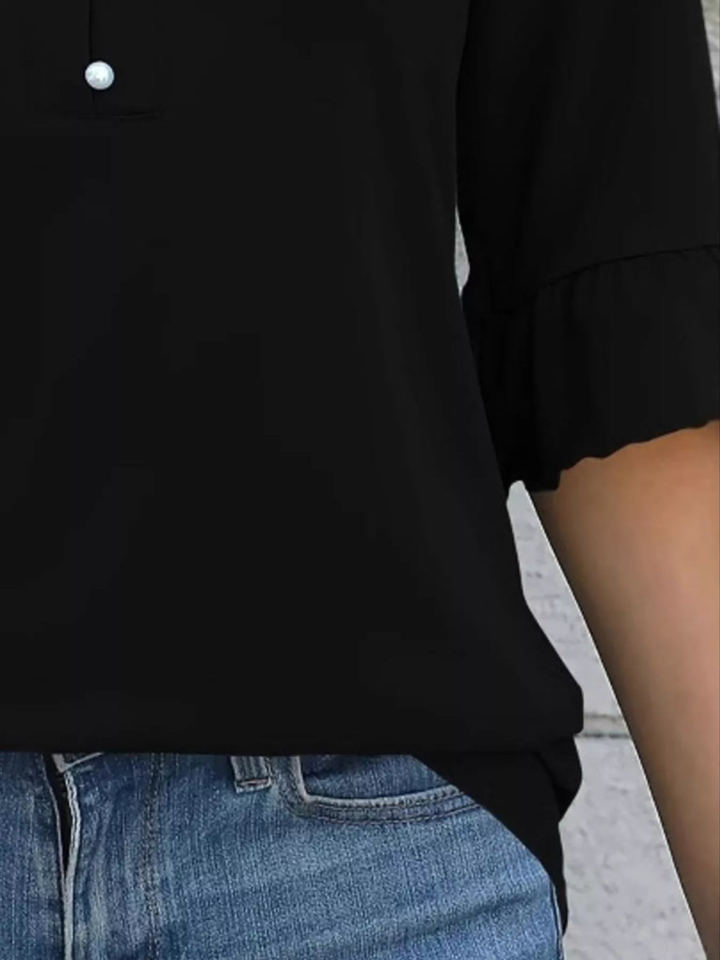 Sarah Express Women's Notched Flounce Sleeve Blouse - Plus Size Button Front Top