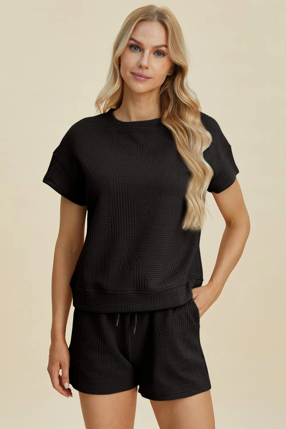 Sarah Express Women’s Plus Size Textured Top and Shorts Lounge Set
