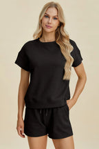Sarah Express Women’s Plus Size Textured Top and Shorts Lounge Set
