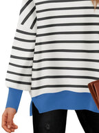 Sarah Express Women's Striped Round Neck Long Sleeve Sweater - Oversized Fit